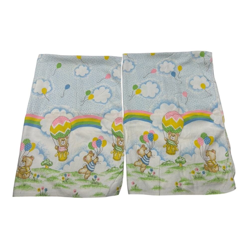 2 Vintage Toddletime Receiving Baby Blanket Bears Balloons Rainbows Flannel